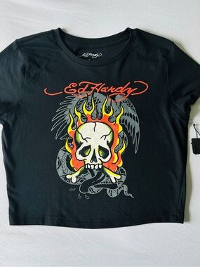 Flaming Skull Ed Hardy Tee size L